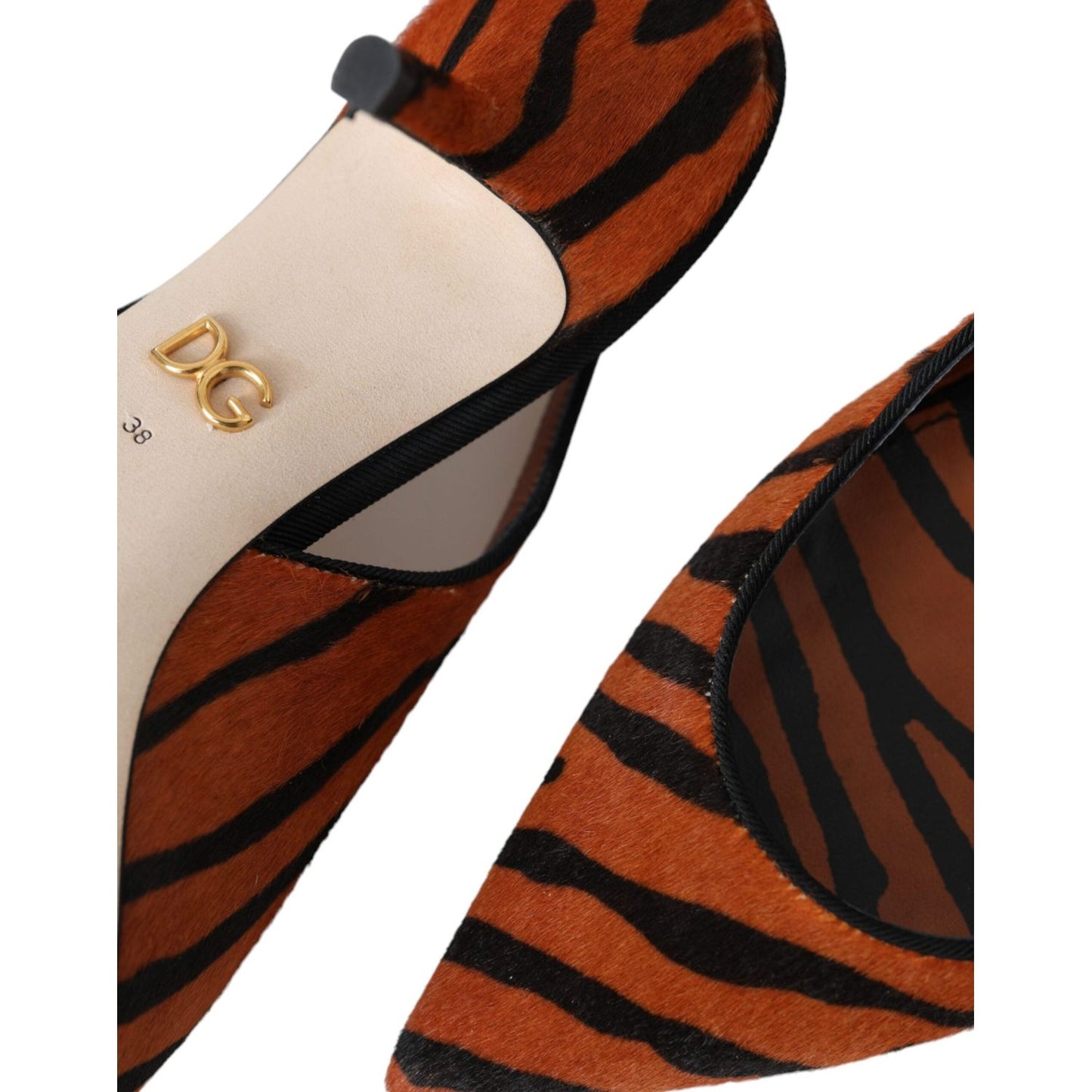 Dolce & Gabbana Black Orange Zebra Leather Slingbacks Shoes Dolce & Gabbana