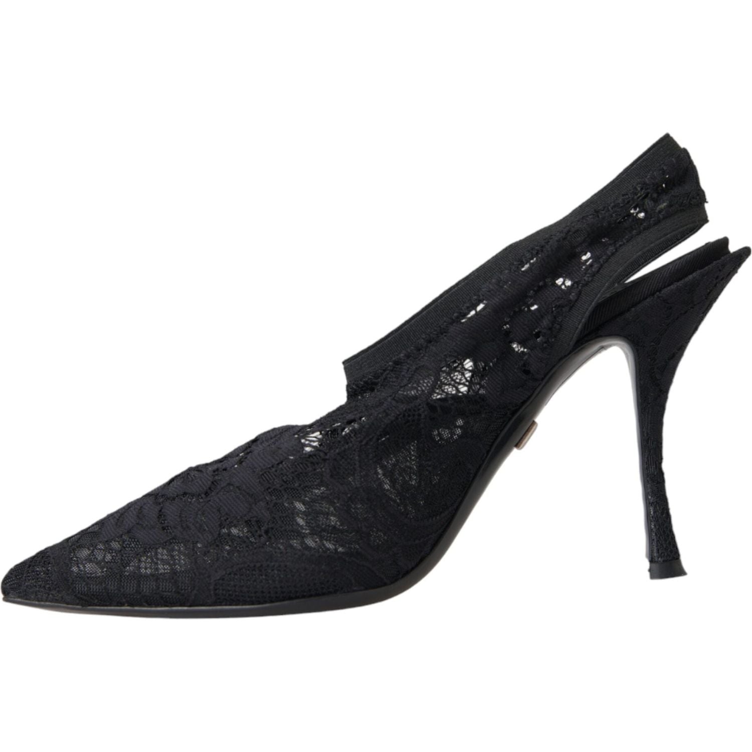 Dolce & Gabbana Black Lace Stretch Heels Slingbacks Shoes