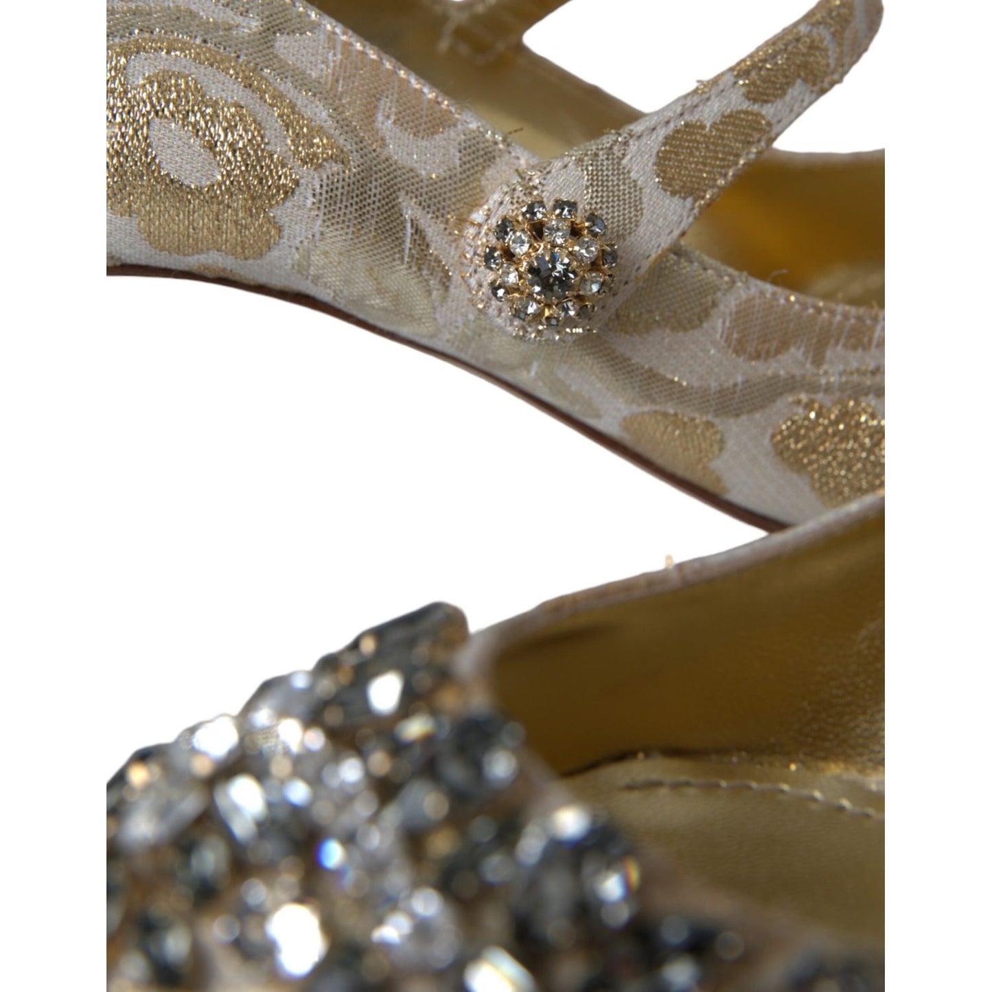 Dolce & Gabbana Gold Jacquard Crystal Mary Janes Pumps Shoes Dolce & Gabbana