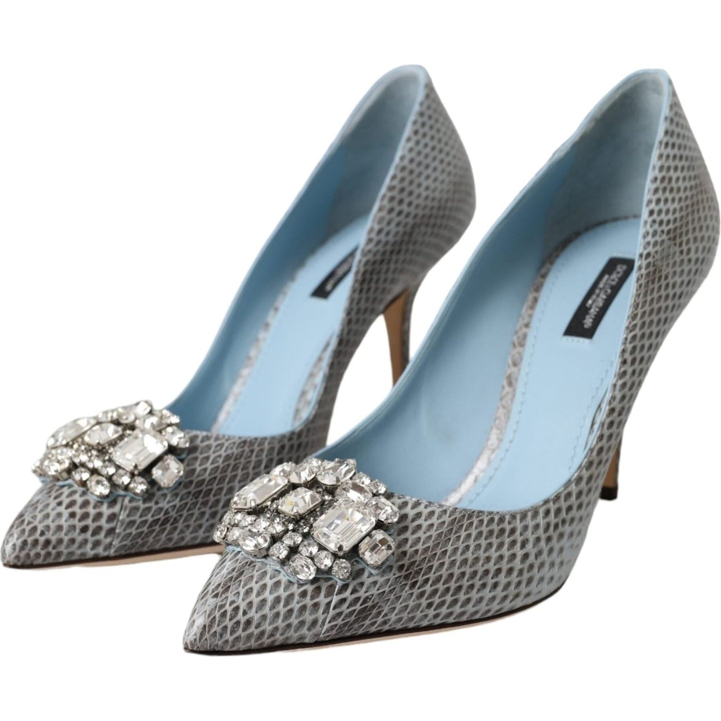 Dolce & Gabbana Light Blue Exotic Leather Crystal Bellucci Shoes Dolce & Gabbana