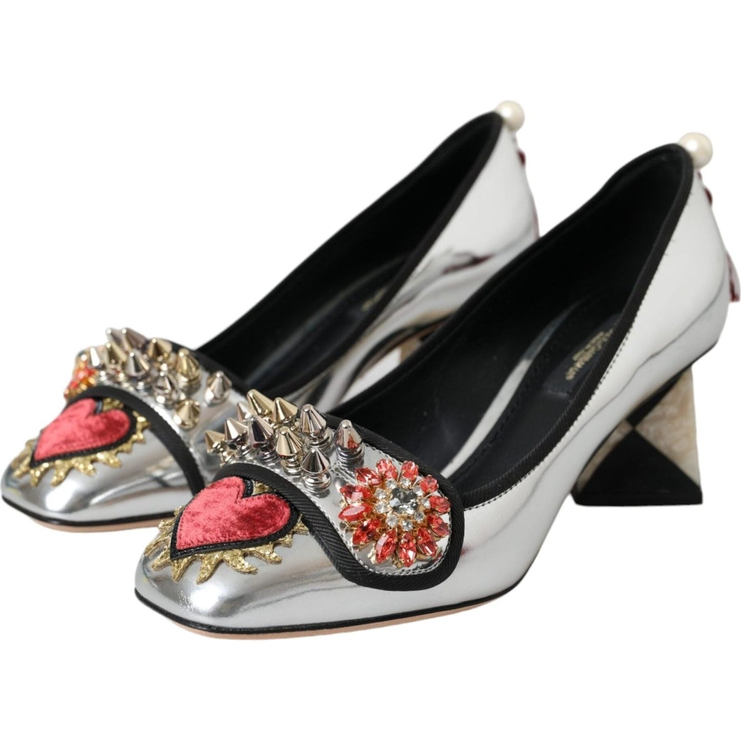 Dolce & Gabbana Silver Embellished Leather Heels Pumps Shoes Dolce & Gabbana