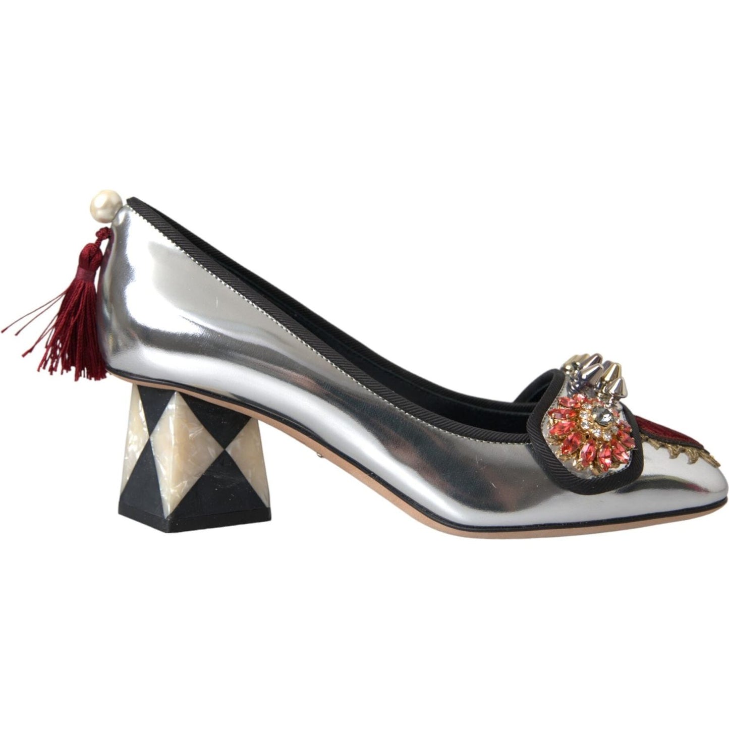 Dolce & Gabbana Silver Embellished Leather Heels Pumps Shoes Dolce & Gabbana