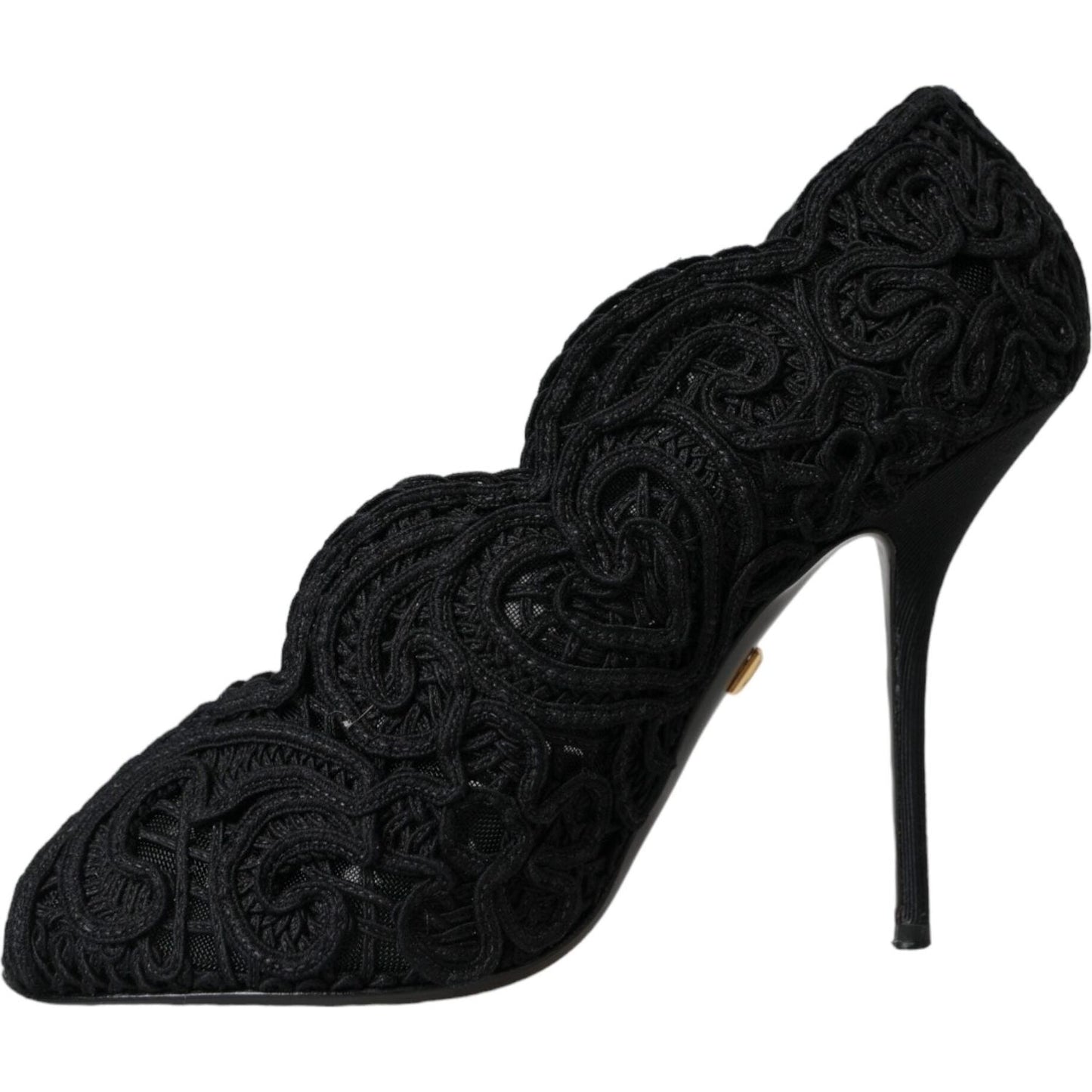 Dolce & Gabbana Black Cordonetto Ricamo Pump Open Toe Shoes Dolce & Gabbana