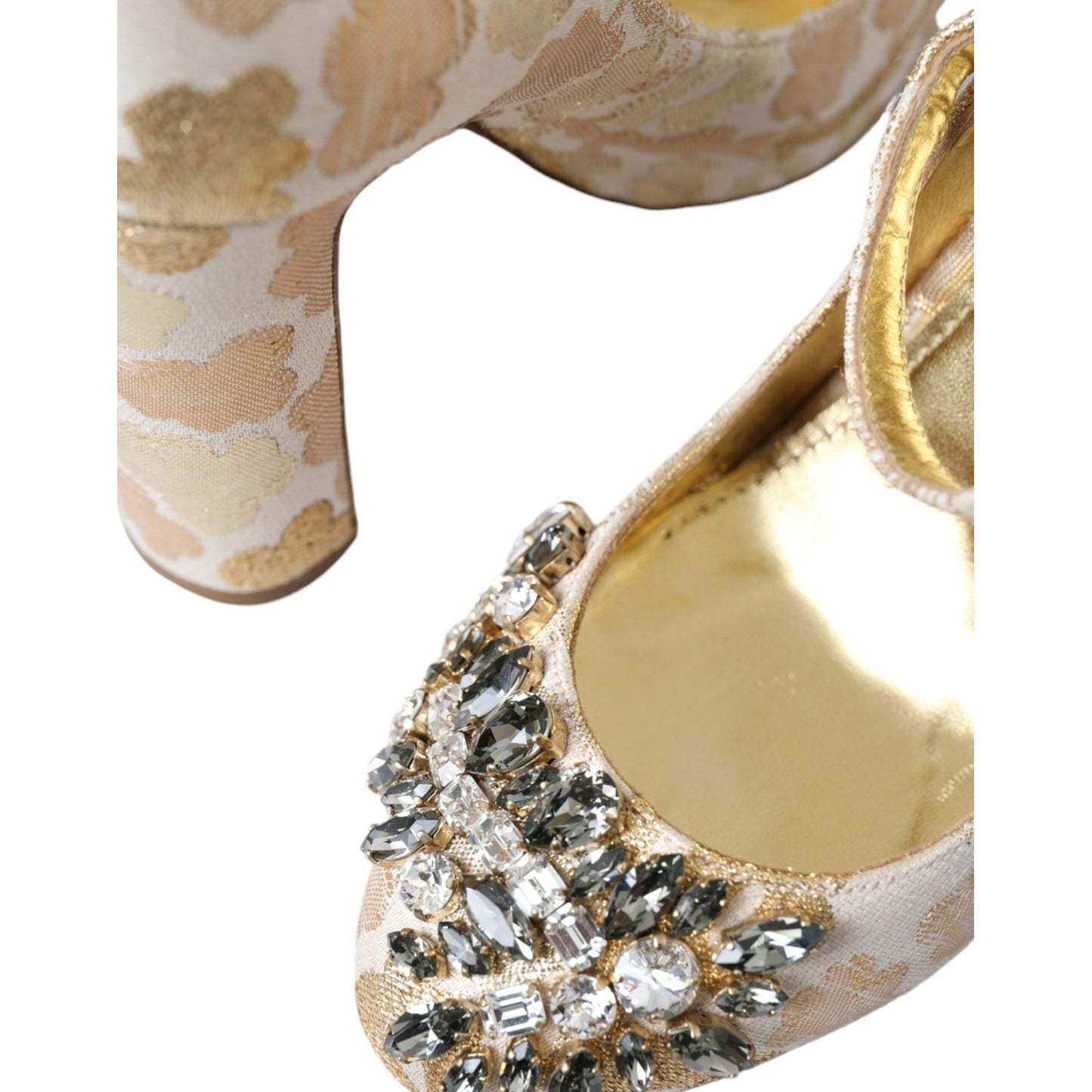 Dolce & Gabbana Gold Jacquard Crystal Vally Heels Pumps Shoes Dolce & Gabbana