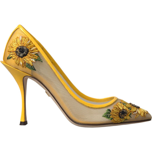 Dolce & Gabbana Yellow Sunflower Mesh Heels Pumps Shoes Dolce & Gabbana