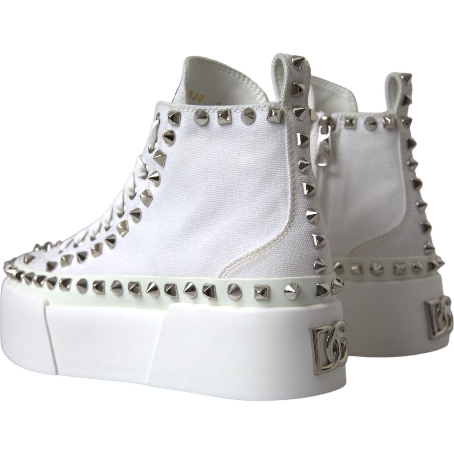 Dolce & Gabbana White Canvas Studded Sneakers Boots Shoes Dolce & Gabbana