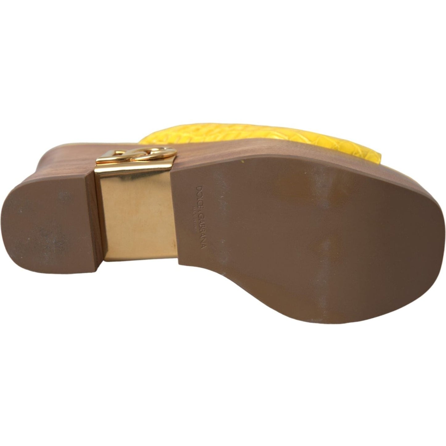 Dolce & Gabbana Yellow Leather Wood Mule Wedge Slides Shoes Dolce & Gabbana