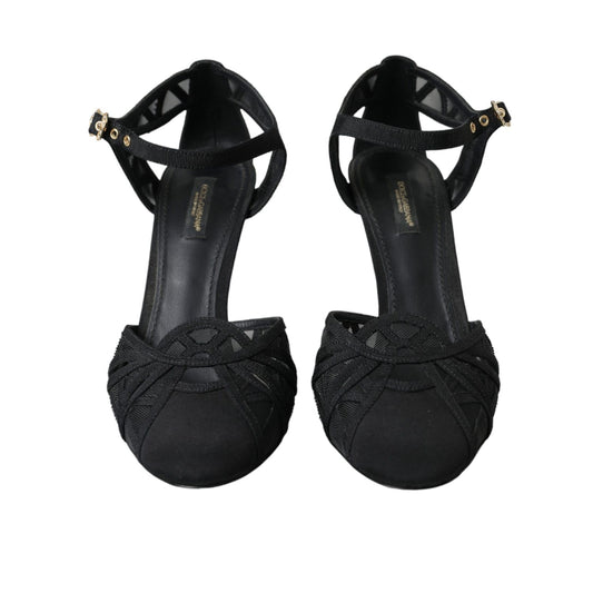 Dolce & Gabbana Black Mesh Ankle Strap Heels Sandals Shoes