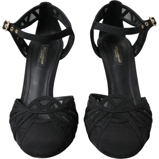 Dolce & Gabbana Black Mesh Ankle Strap Heels Sandals Shoes Dolce & Gabbana