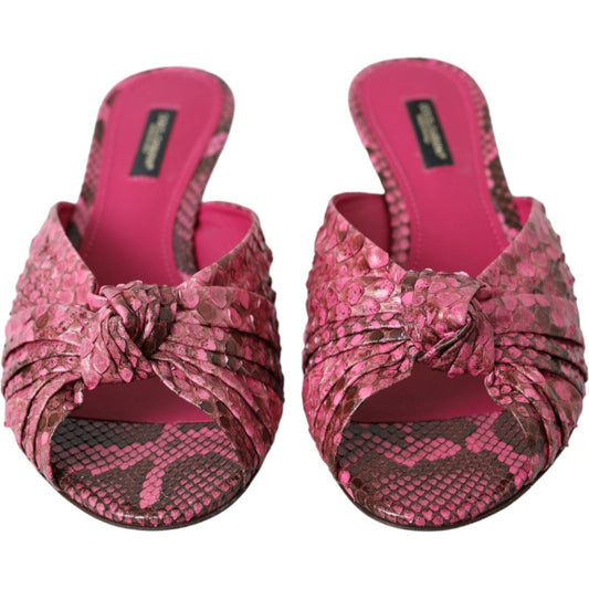 Dolce & Gabbana Pink Exotic Leather Kitten Heels Slides Shoes Dolce & Gabbana