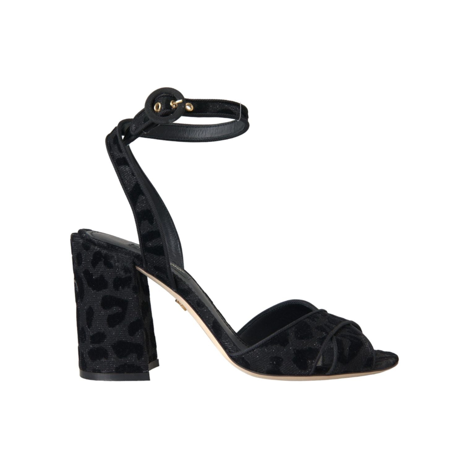 Dolce & Gabbana Black Leopard Suede Heels Sandals Shoes