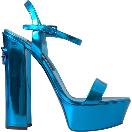 Dolce & Gabbana Metallic Blue Leather Platform Sandals Shoes Dolce & Gabbana