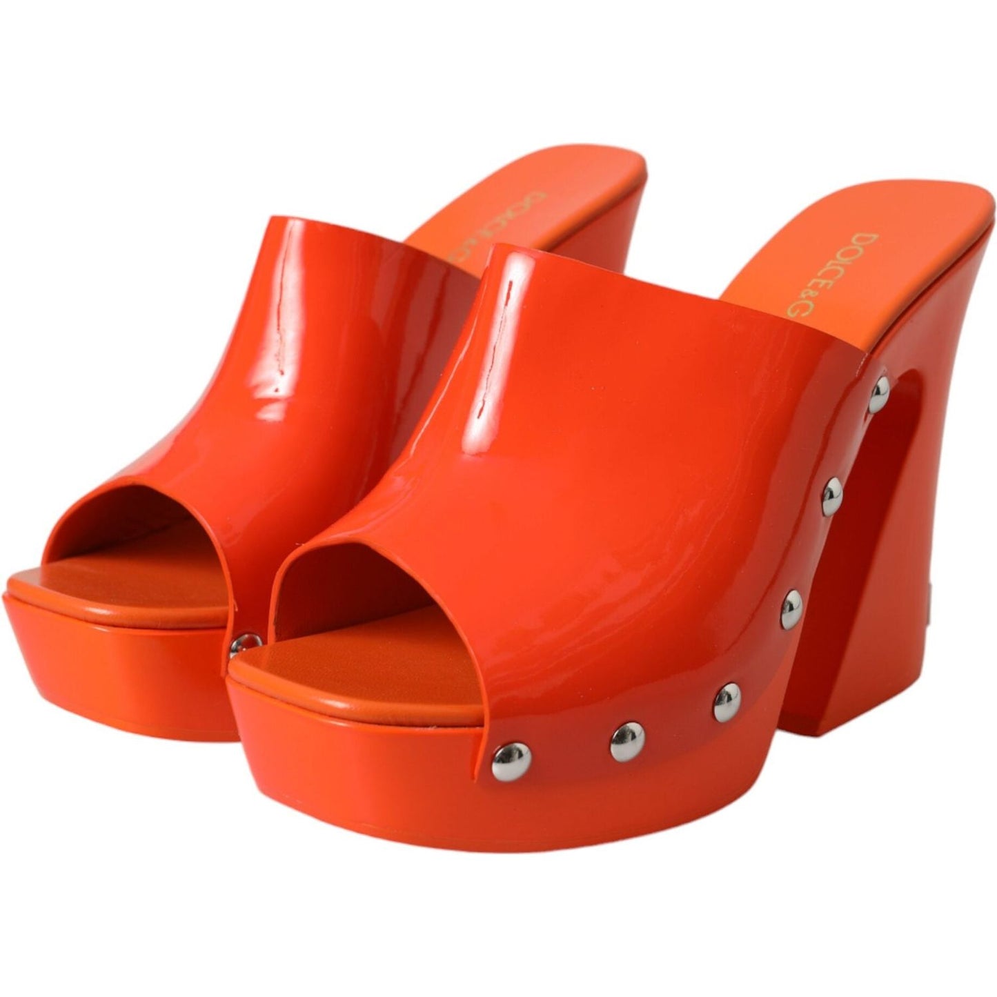 Dolce & Gabbana Orange Leather Mules Sandals Heels Shoes Dolce & Gabbana