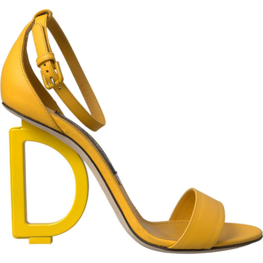 Dolce & Gabbana Yellow Leather DG Heels Sandals Shoes Dolce & Gabbana