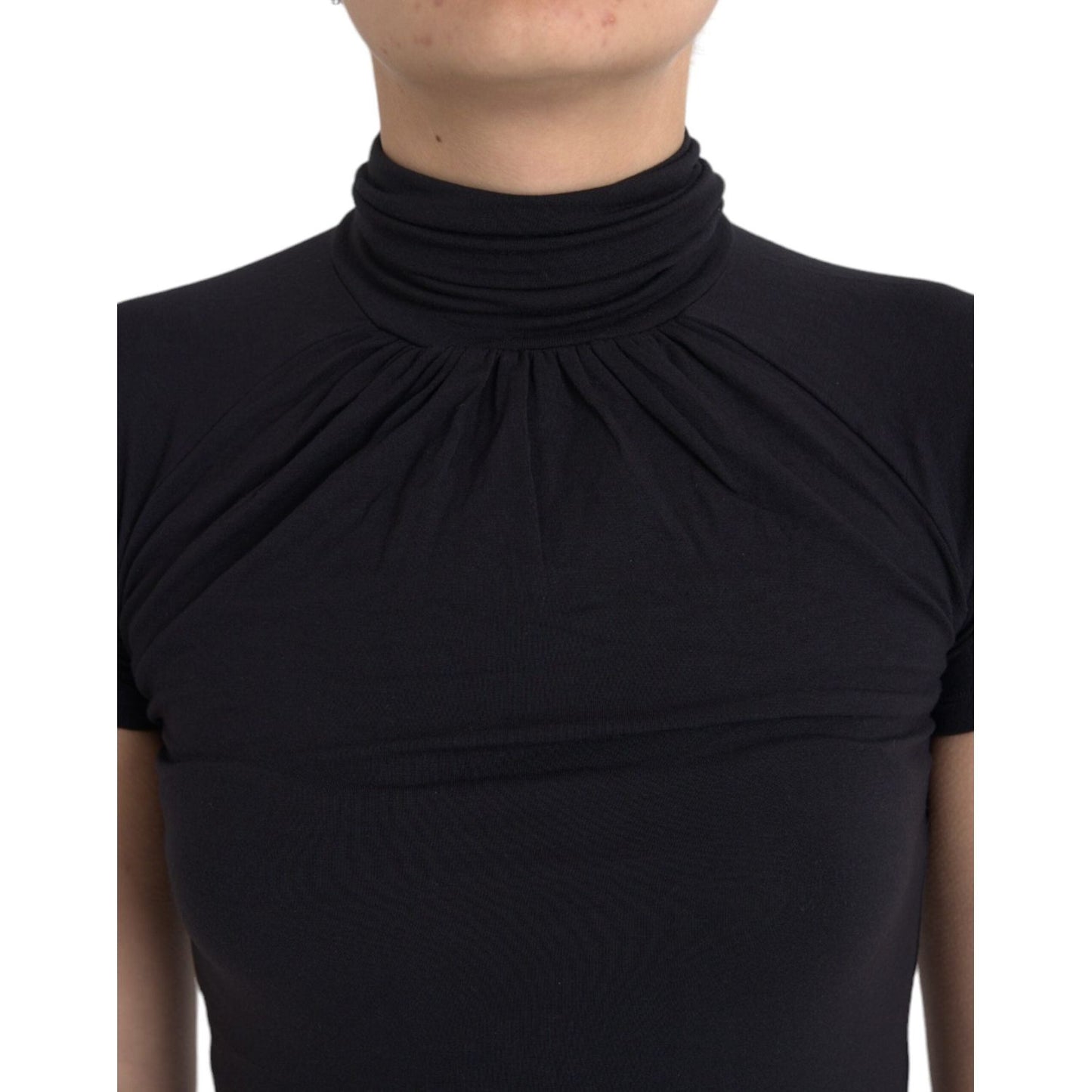 Costume National Black Turtleneck Viscose Short Sleeve Top Costume National