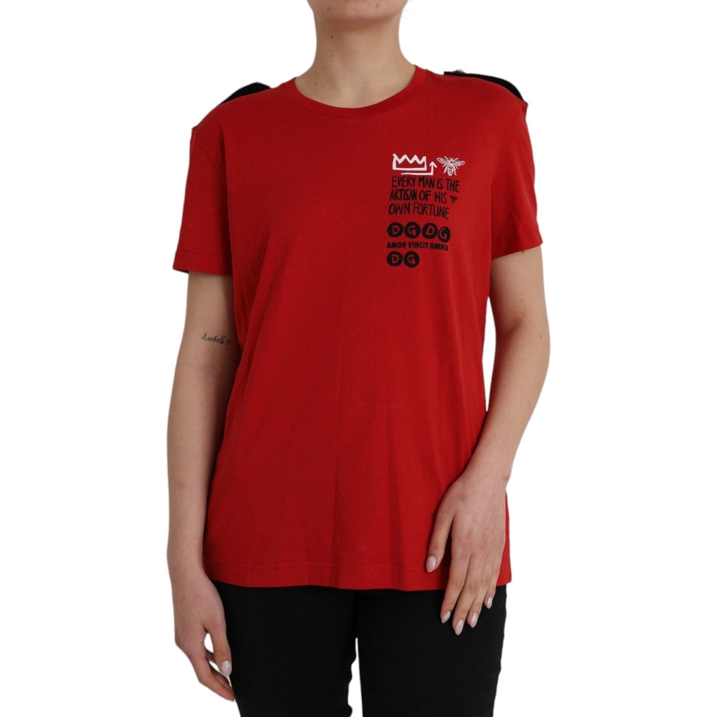 Dolce & Gabbana Red Cotton Graphic Print Crew Neck T-shirt Dolce & Gabbana