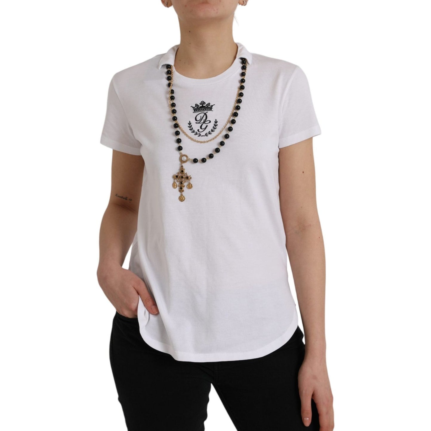 Dolce & Gabbana White Cotton Necklace Short Sleeves T-shirt Dolce & Gabbana