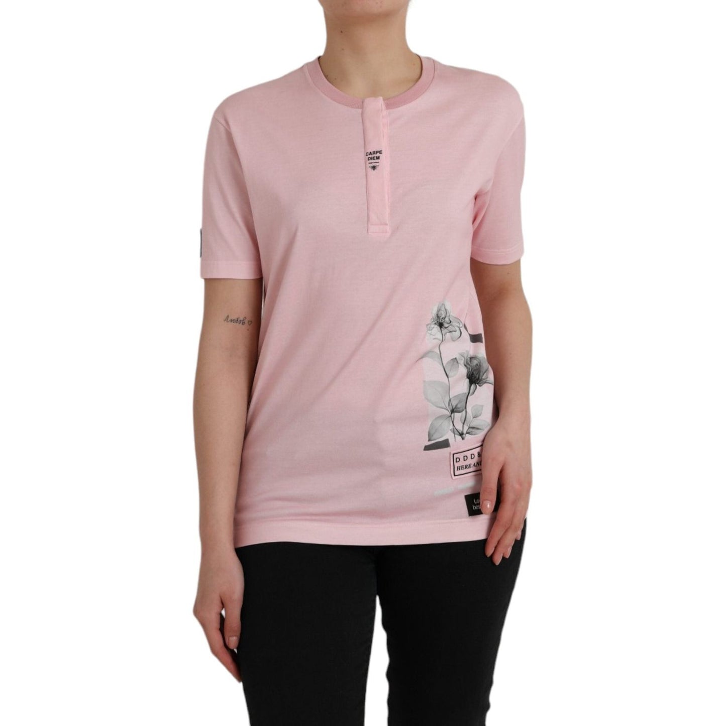 Dolce & Gabbana Pink Floral Print Cotton Short Sleeves T-shirt Dolce & Gabbana