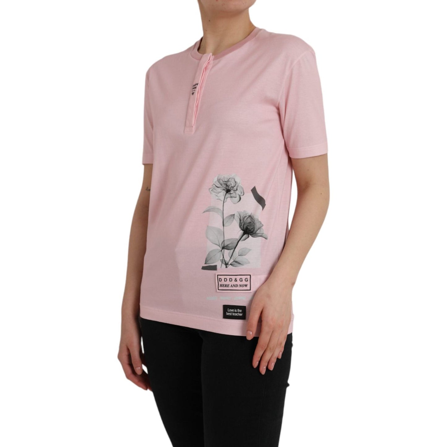 Dolce & Gabbana Pink Floral Print Cotton Short Sleeves T-shirt Dolce & Gabbana