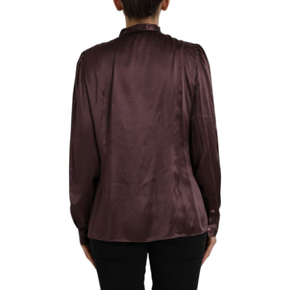 Dolce & Gabbana Brown Ascot Collar Long Sleeve Top Blouse