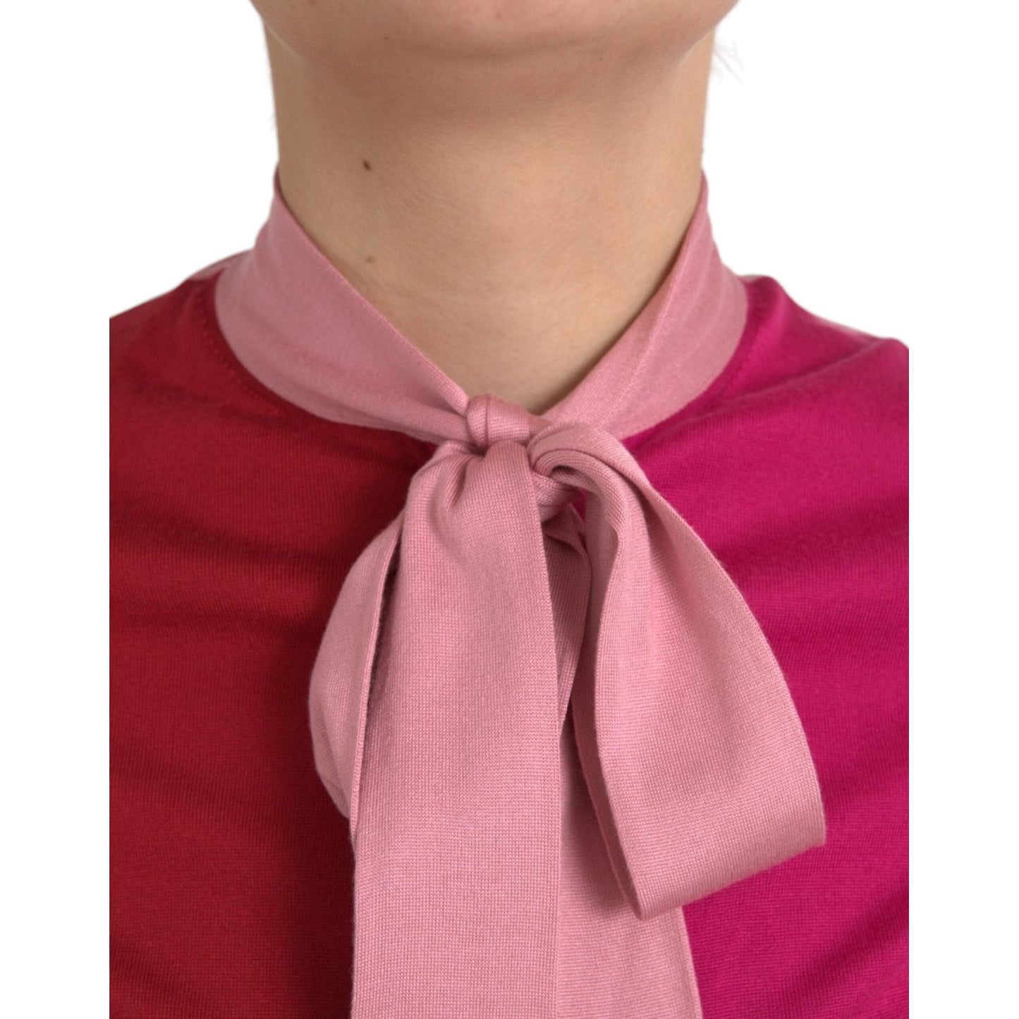 Dolce & Gabbana Pink Short Sleeves Pullover Ascot Collar Top Dolce & Gabbana