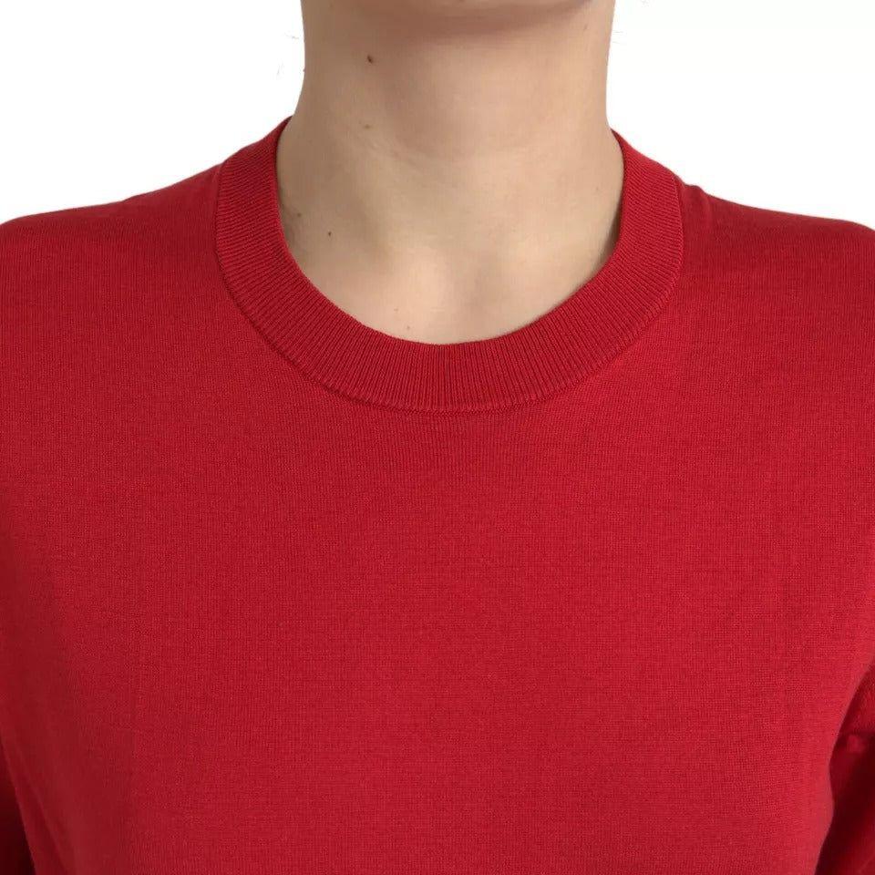 Dolce & Gabbana Red Silk Crewneck Short Sleeve Sweater Dolce & Gabbana