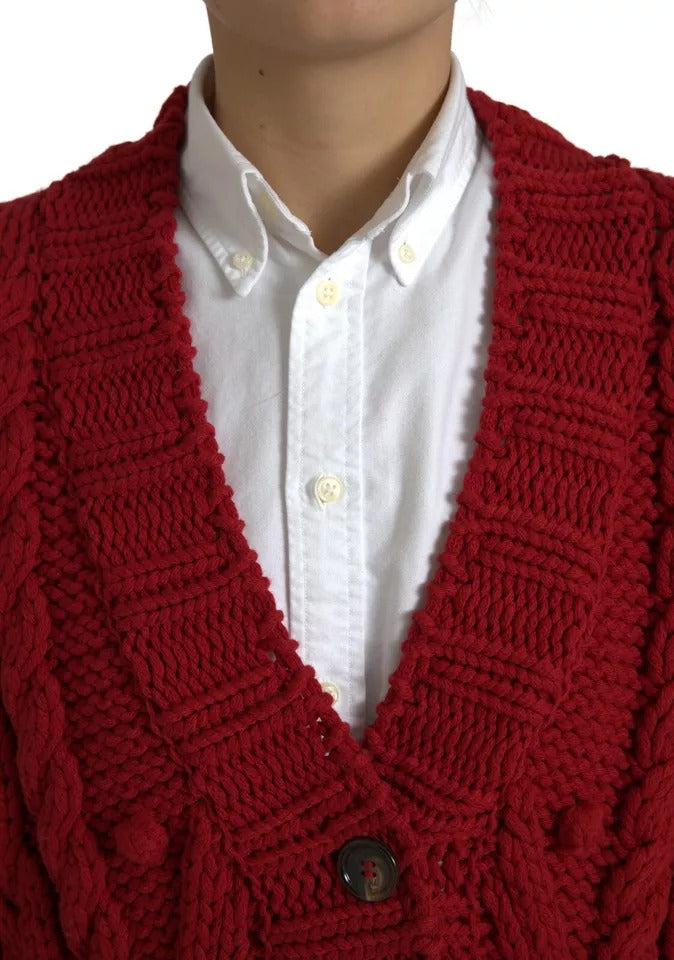 Dolce & Gabbana Red Wool Knit Button Down Cardigan Sweater Dolce & Gabbana