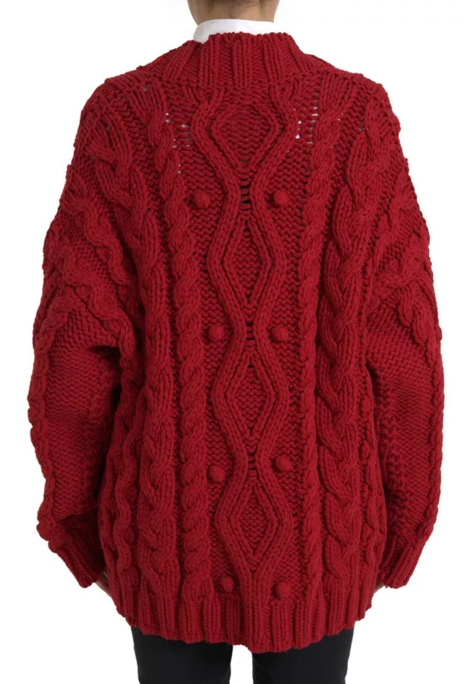 Dolce & Gabbana Red Wool Knit Button Down Cardigan Sweater Dolce & Gabbana