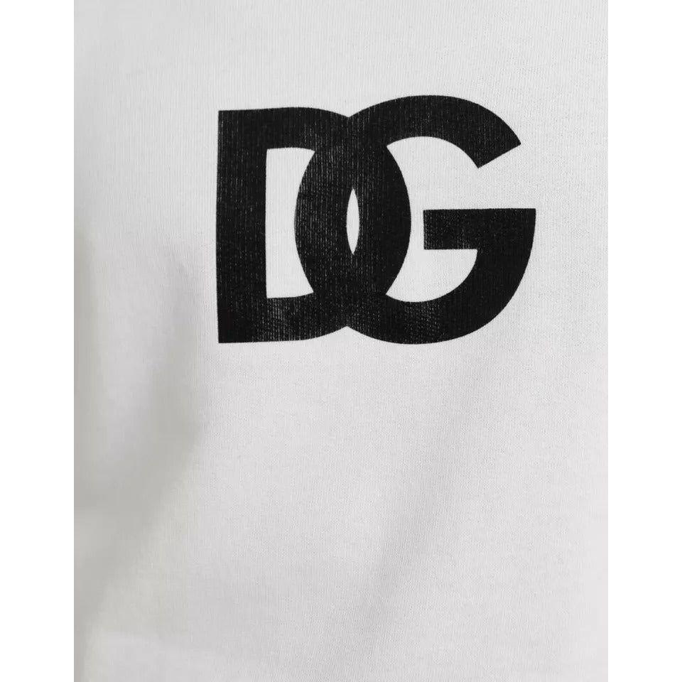 Dolce & Gabbana White Logo Cotton Crew Neck Pullover Sweater Dolce & Gabbana