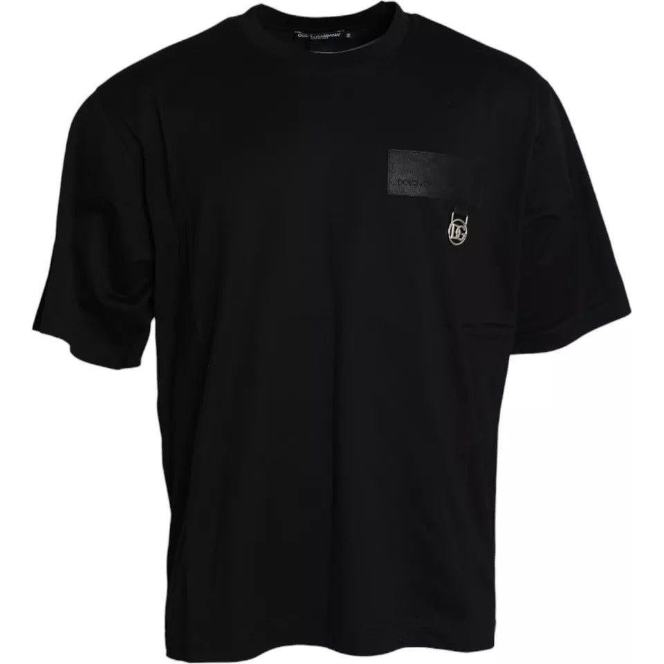 Dolce & Gabbana Black Logo Patch Cotton Crew Neck T-shirt Dolce & Gabbana