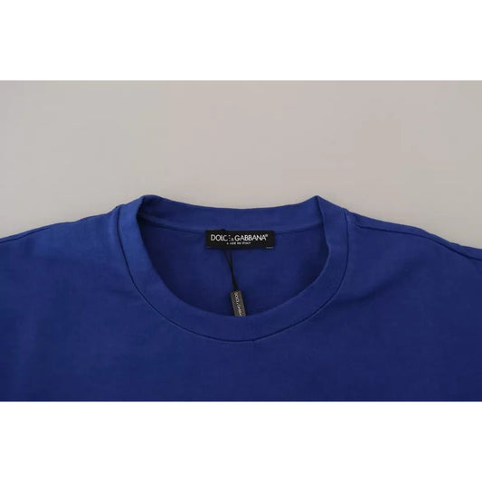 Blue Logo Print Crewneck Cotton T-shirt