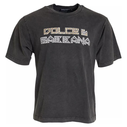 Dolce & Gabbana Gray Logo Embellished Cotton Short Sleeves T-shirt Dolce & Gabbana