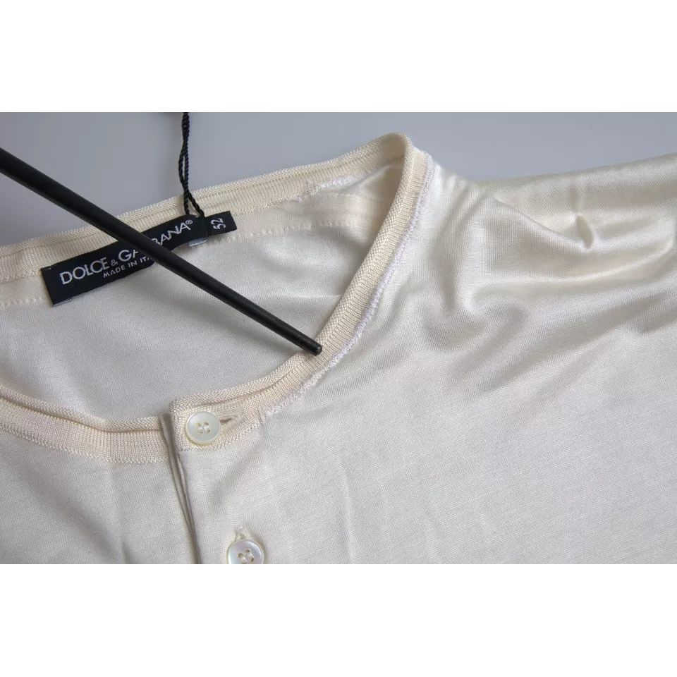 Dolce & Gabbana White Short Button Closure Silk Top T-shirt Dolce & Gabbana