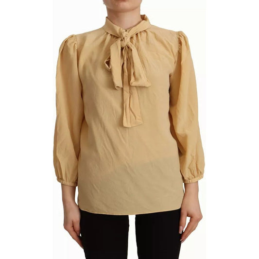 Dolce & Gabbana Mustard Ascot Collar Shirt Silk Blouse Top Dolce & Gabbana