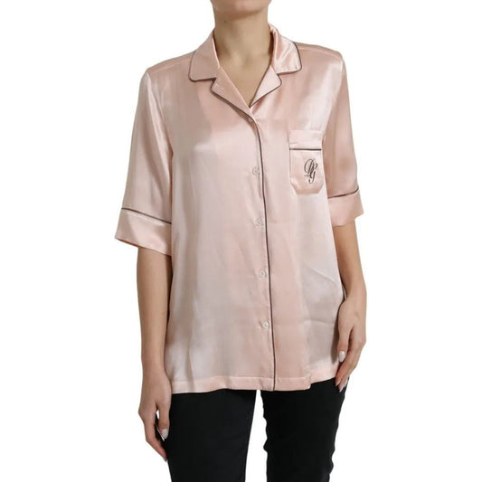 Dolce & Gabbana Pink Silk Long Sleeves Logo Pajama Blouse Top Dolce & Gabbana