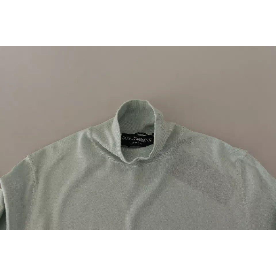 Dolce & Gabbana Mint Green 3/4 Sleeves Turtle Neck Silk Top Dolce & Gabbana