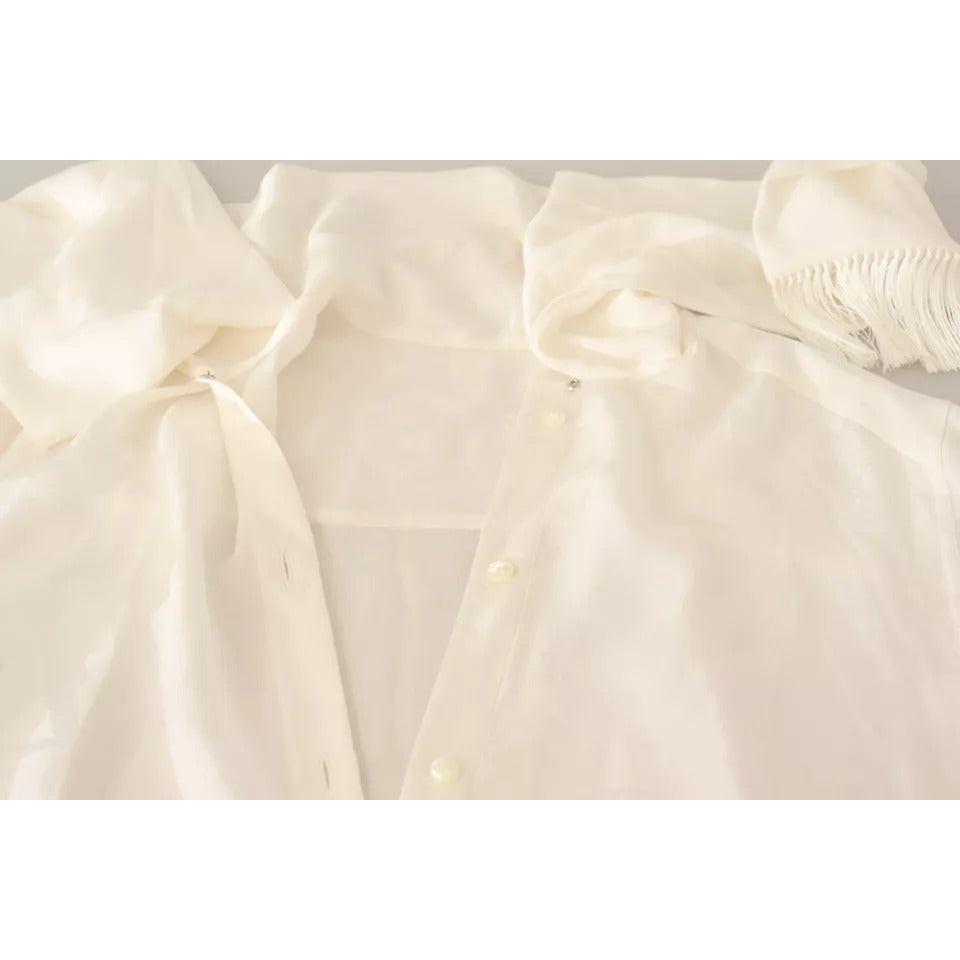 Dolce & Gabbana White Blouse Ascot Collar Shirt Silk Button Top Dolce & Gabbana