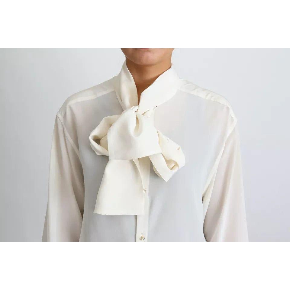 Dolce & Gabbana White Blouse Ascot Collar Shirt Silk Top Dolce & Gabbana