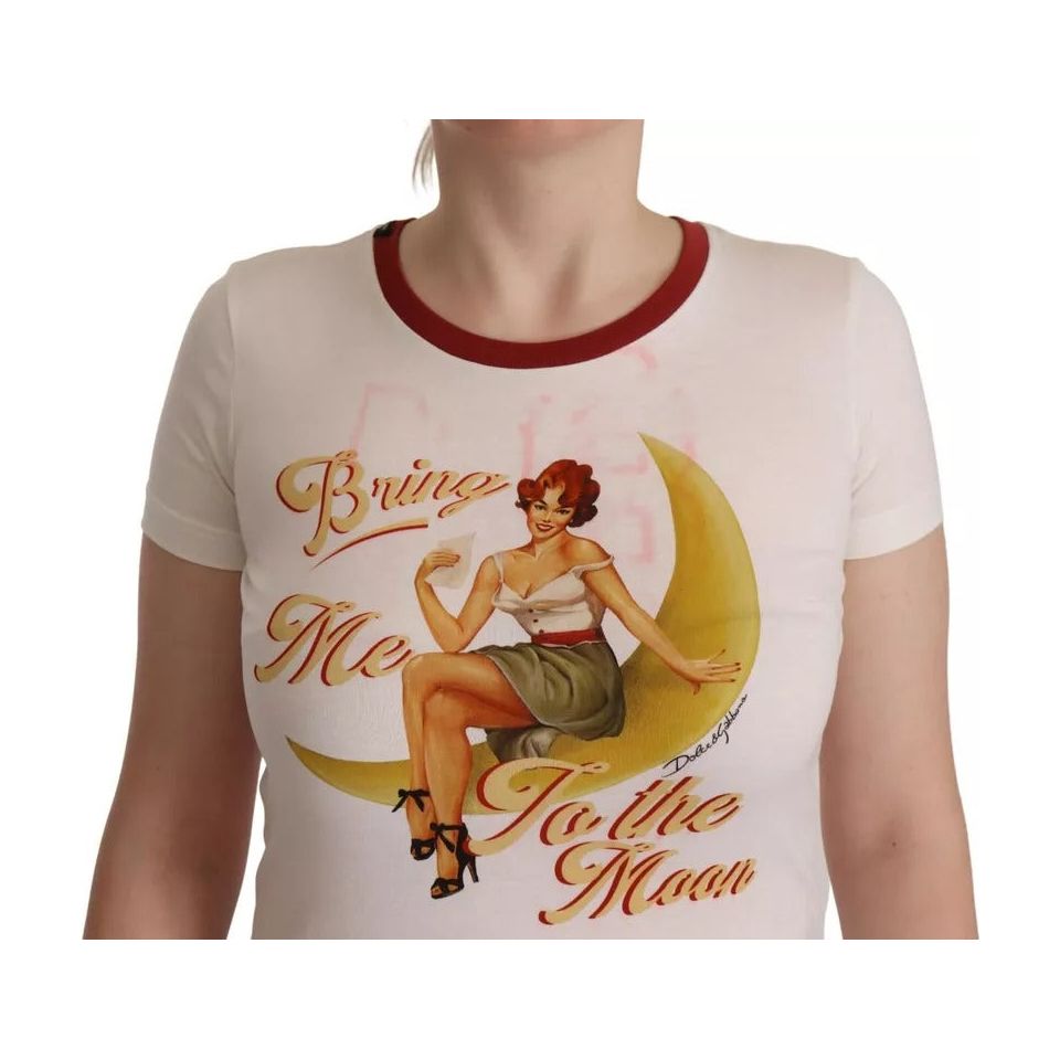 Dolce & Gabbana White Bring Me To The Moon Print Round Neck Top Dolce & Gabbana