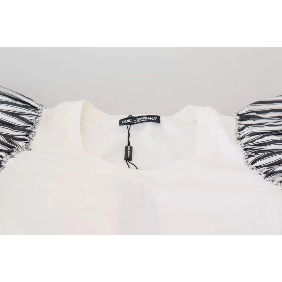 Dolce & Gabbana White Striped Short Sleeves Pullover Top Dolce & Gabbana