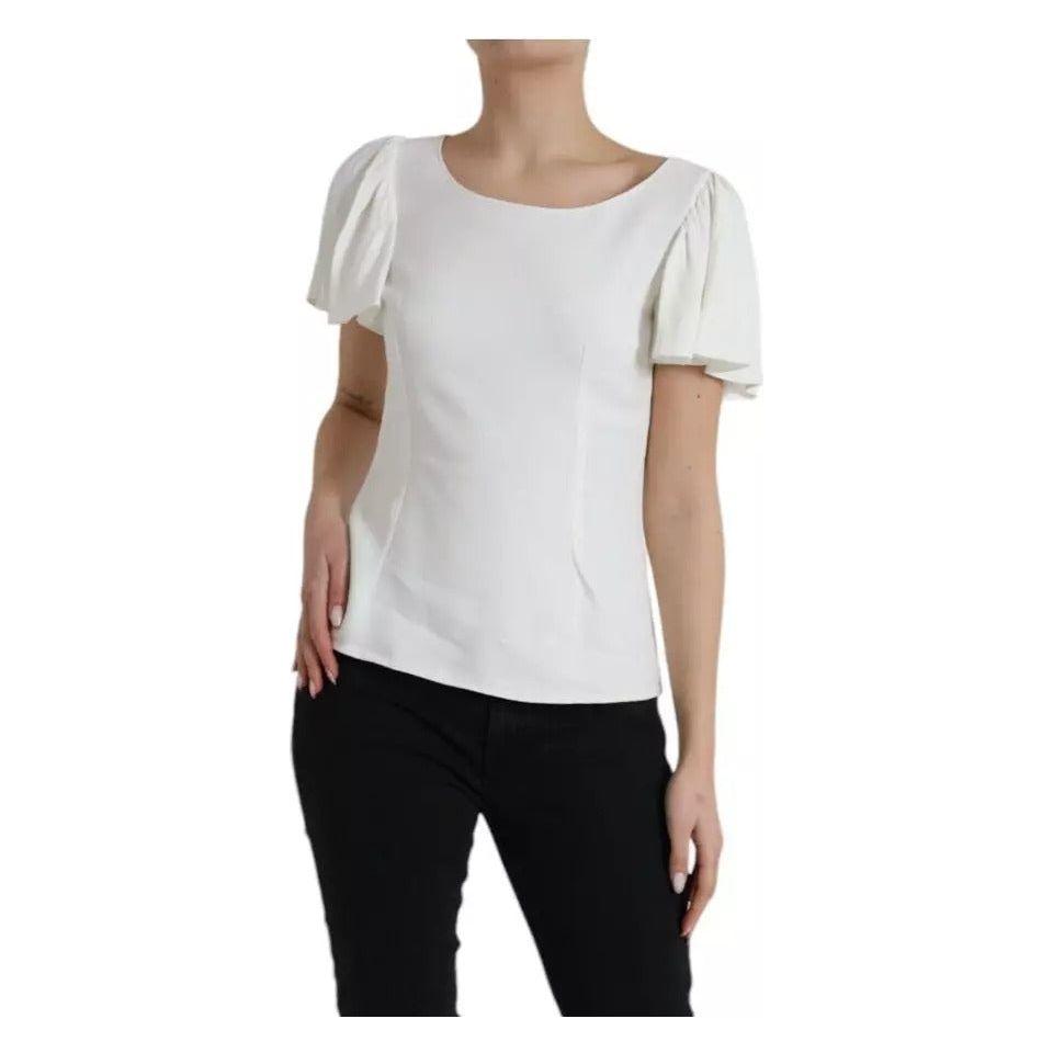 Dolce & Gabbana White Viscose Round Neck Short Sleeves Top