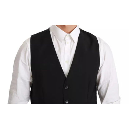Dolce & Gabbana Black Stretch Waistcoat Formal Dress Wool Vest