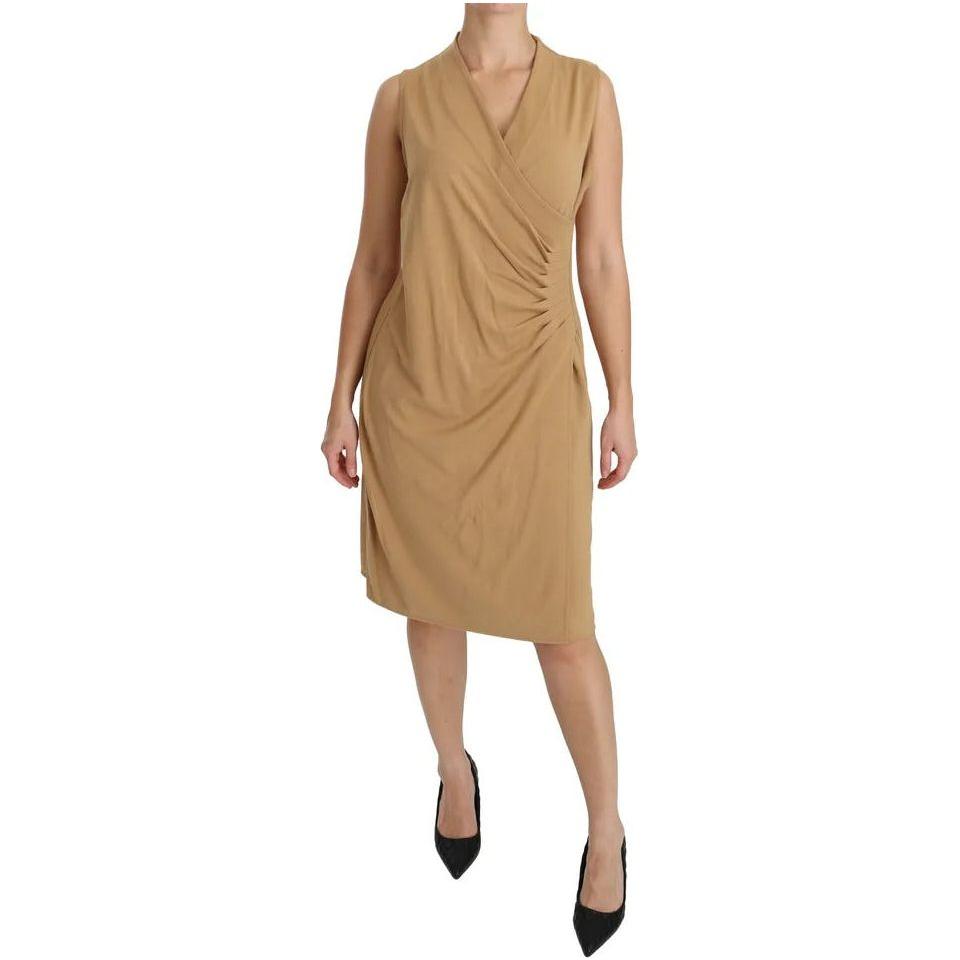 Ralph Lauren Brown V-neck Shift Knee Length Viscose Dress