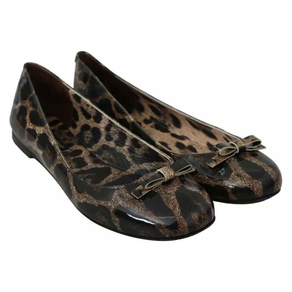 Dolce & Gabbana Brown Leopard Ballerina Flats Leather Shoes Dolce & Gabbana