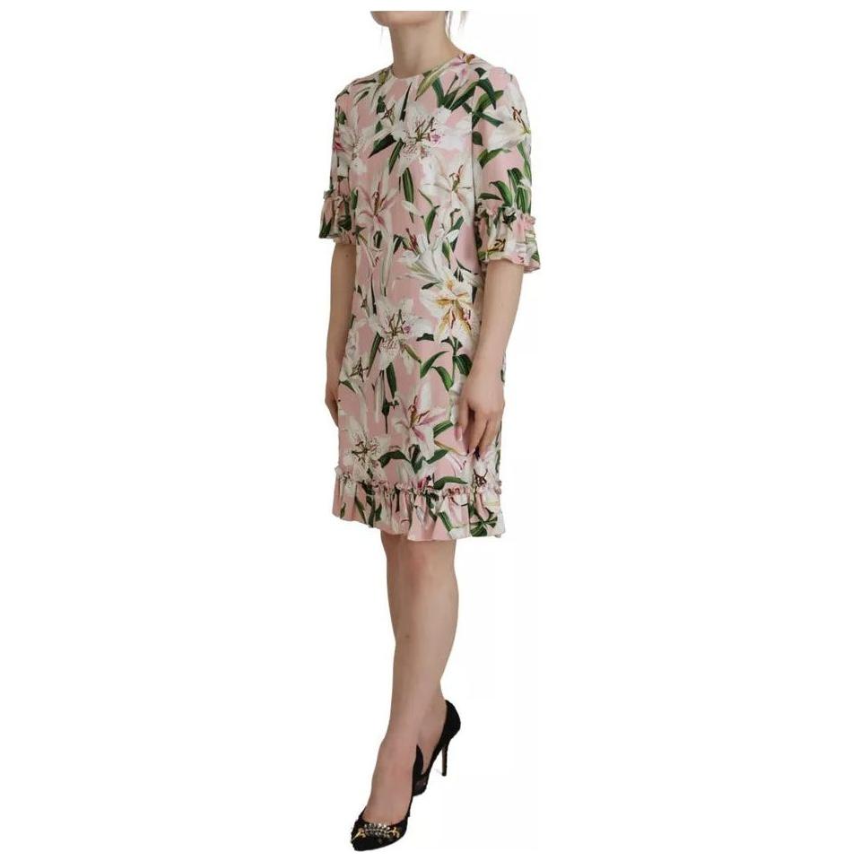 Dolce & Gabbana Pink Lily Viscose Sheath Knee Length Dress Dolce & Gabbana