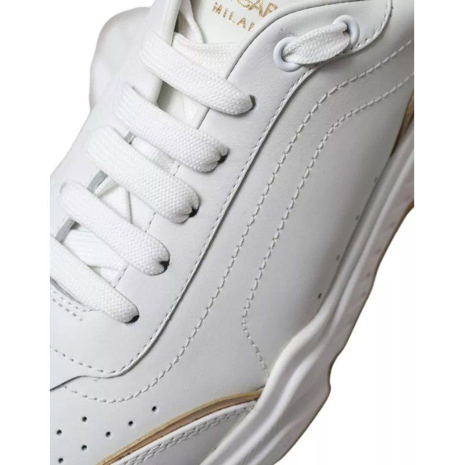 Dolce & Gabbana White Gold Leather Men Sneakers DAYMASTER Shoes Dolce & Gabbana