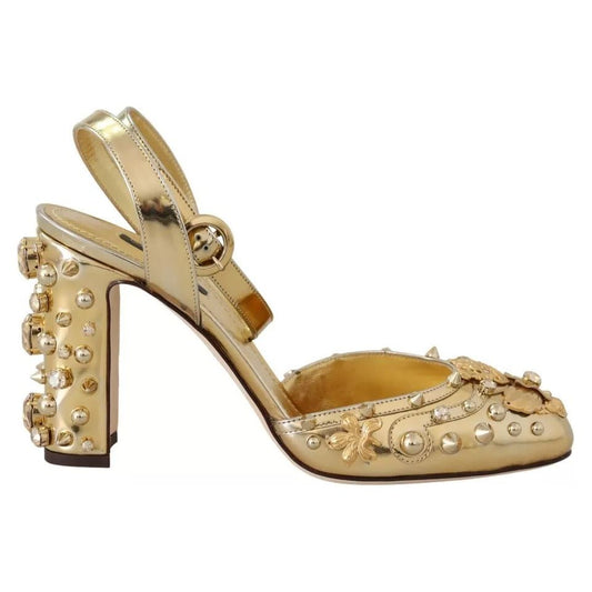 Dolce & Gabbana Gold Studs Vally Slingback Sandals Shoes Dolce & Gabbana