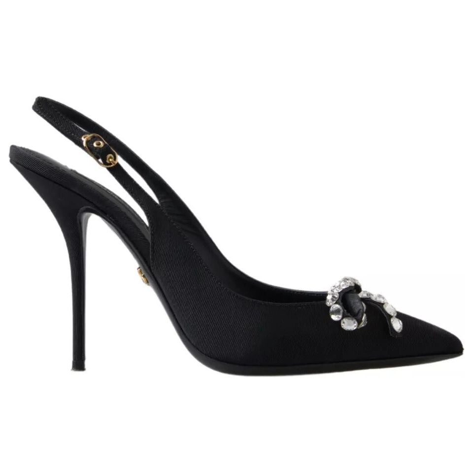 Dolce & Gabbana Black Crystal Embellished Slingback Heel Shoes Dolce & Gabbana