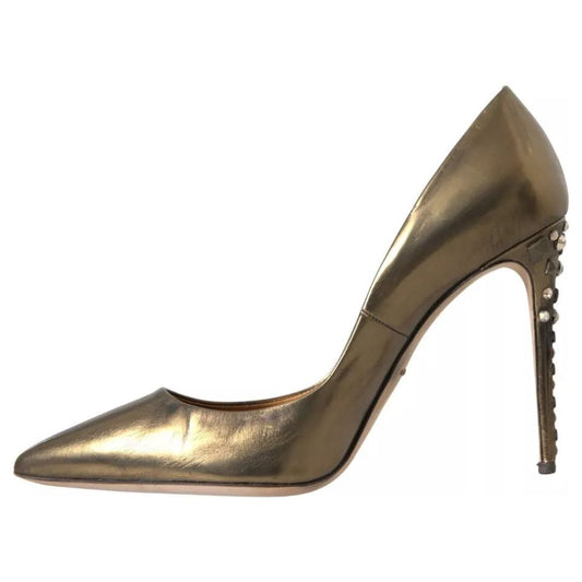 Dolce & Gabbana Bronze Leather Embellished Heels Pumps Shoes Dolce & Gabbana