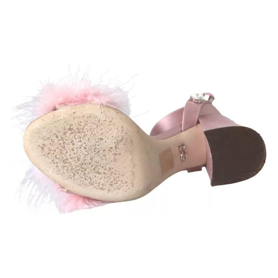 Dolce & Gabbana Pink Turkey Feather Crystal Sandals Shoes Dolce & Gabbana